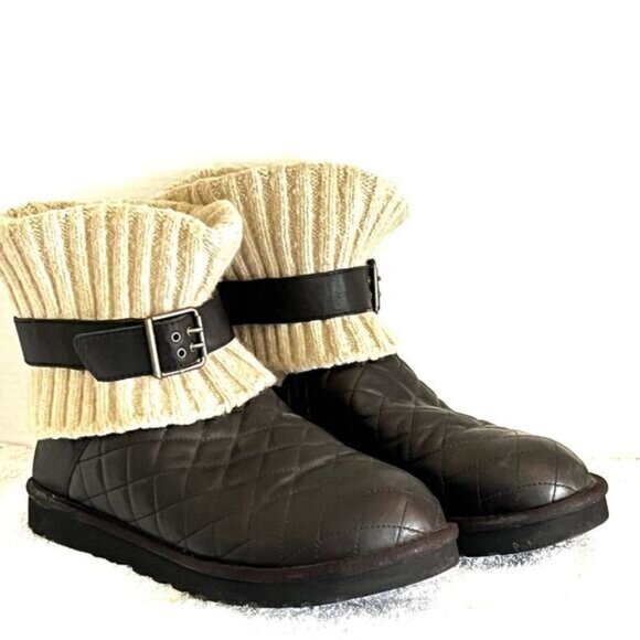 UGG  Australia Cambridge Diamond Leather Quilt Black Boot Womens Sz 11 - Picture 2 of 8